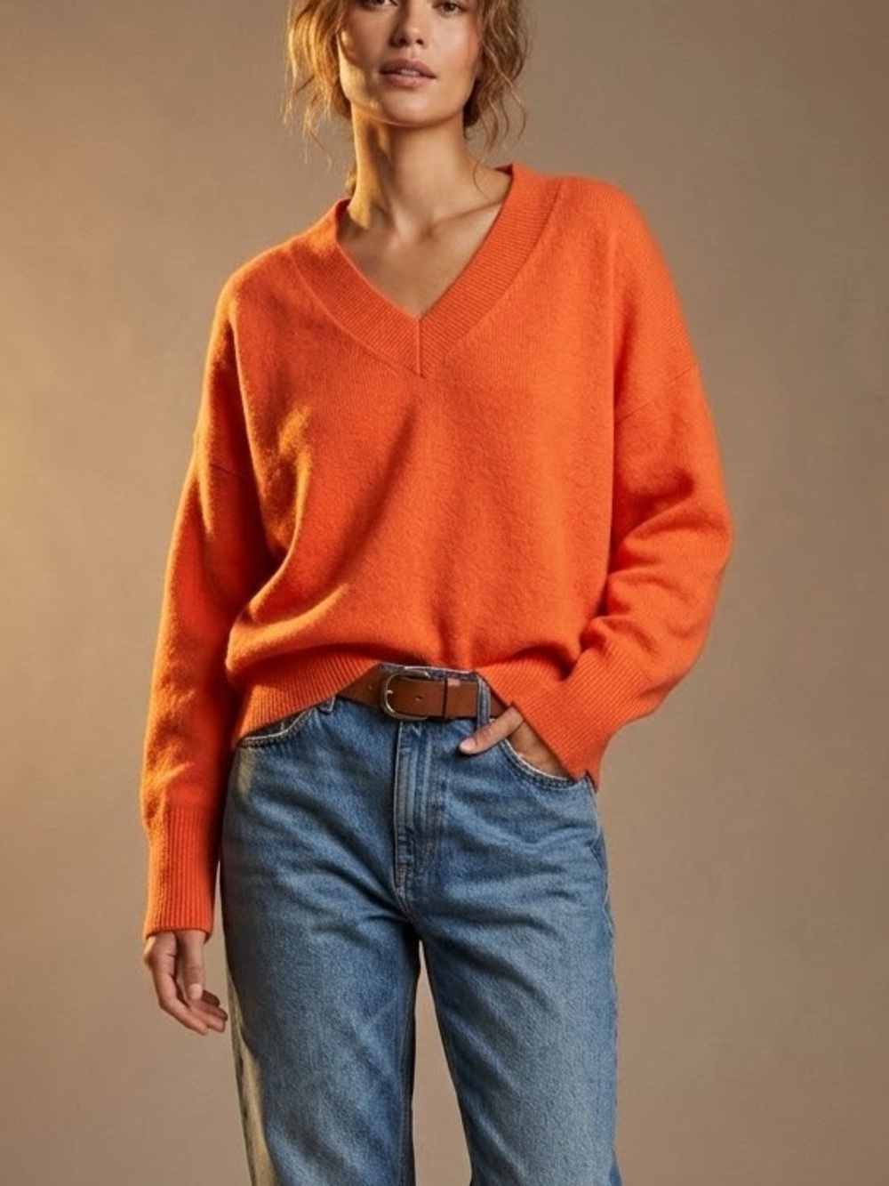 Double Zero Orange vneck oversized knit Sweater Medium